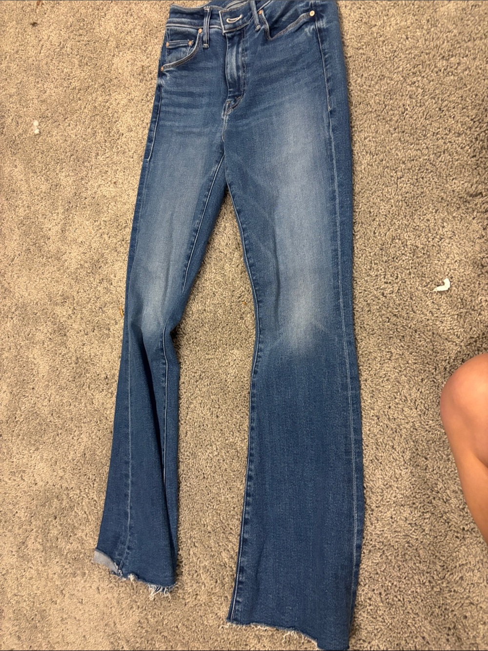 MOTHER Blue High-Rise Flare Jeans with Raw Hem